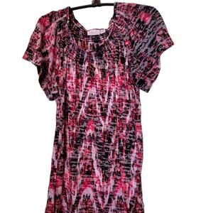 Kim Rogers Top Boho Gathered Boat Neckline Burnout Pullover Sz Medium